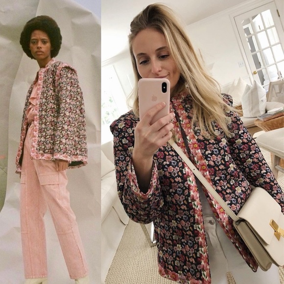 Sea New York Leslie Quilted Jacket Floral Pink Black Size Small Vintage Style - Picture 3 of 12